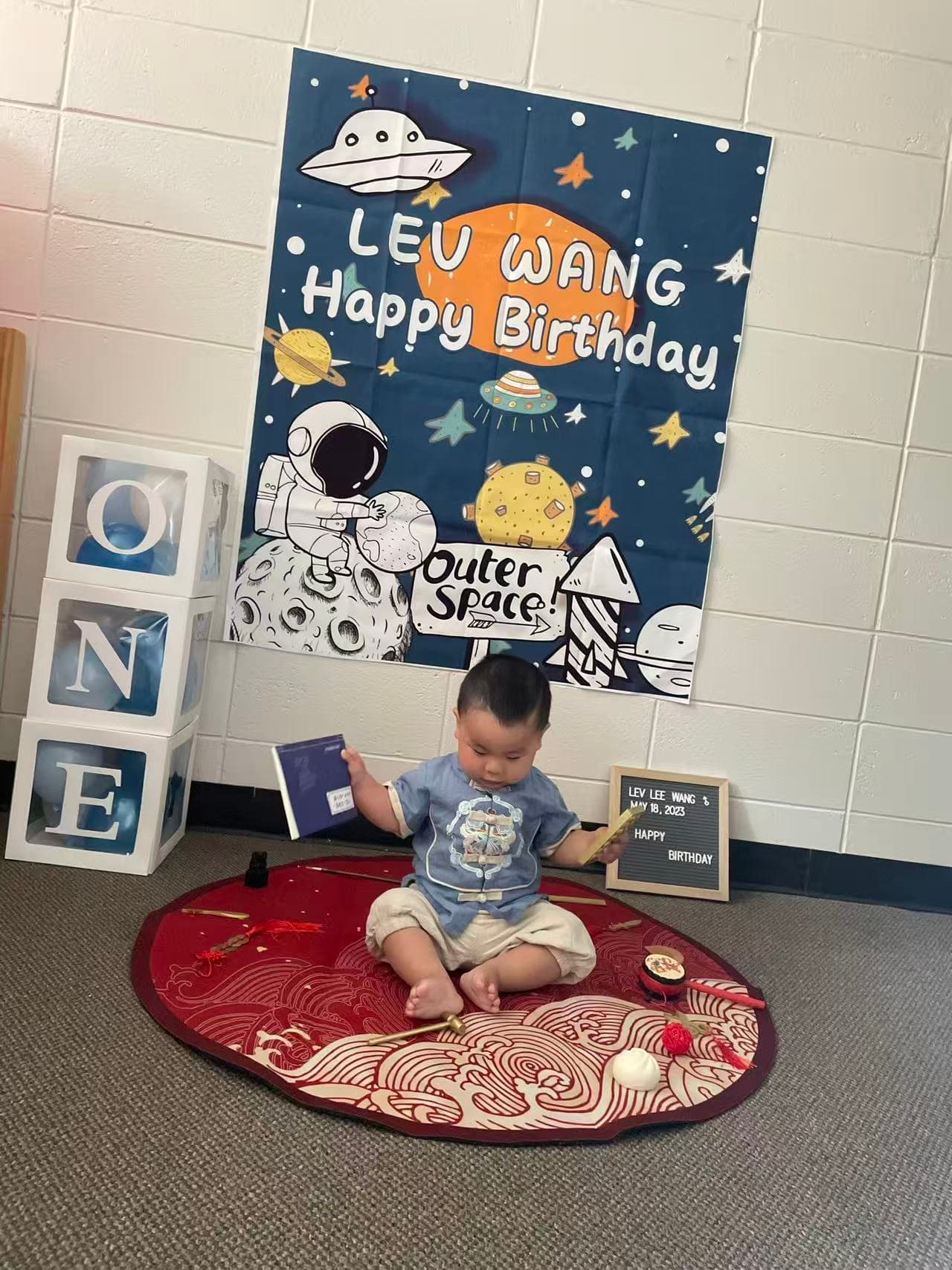 Lev BDAY first birthday space themed portrait